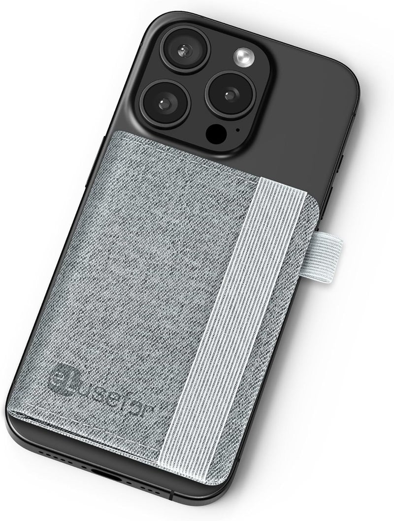 eLusefor Stick-On Phone Wallet for Back of iPhone or Android Case | 6 Sleeve Credit Card Holder - Pocket for Cards, Money & ID - Built-in Stand - Waterproof Material - Travel, Work & Life-Proof - Gray - Image 1
