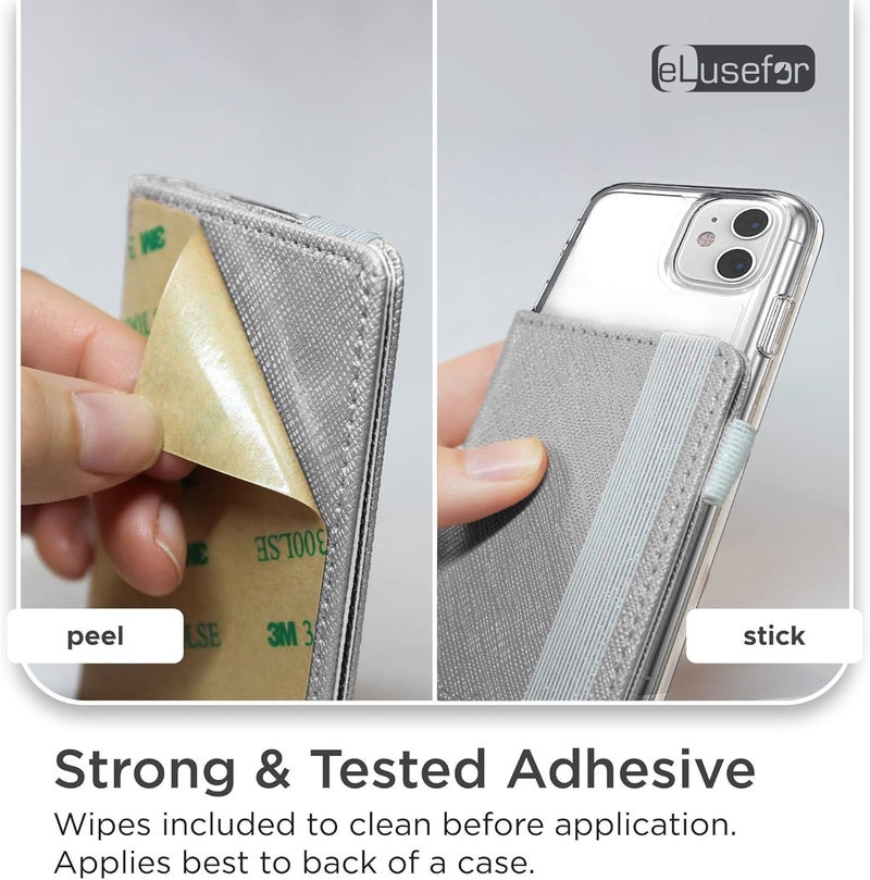 eLusefor Stick-On Phone Wallet for Back of iPhone or Android Case | 6 Sleeve Credit Card Holder - Pocket for Cards, Money & ID - Built-in Stand - Waterproof Material - Travel, Work & Life-Proof - Gray - Image 3