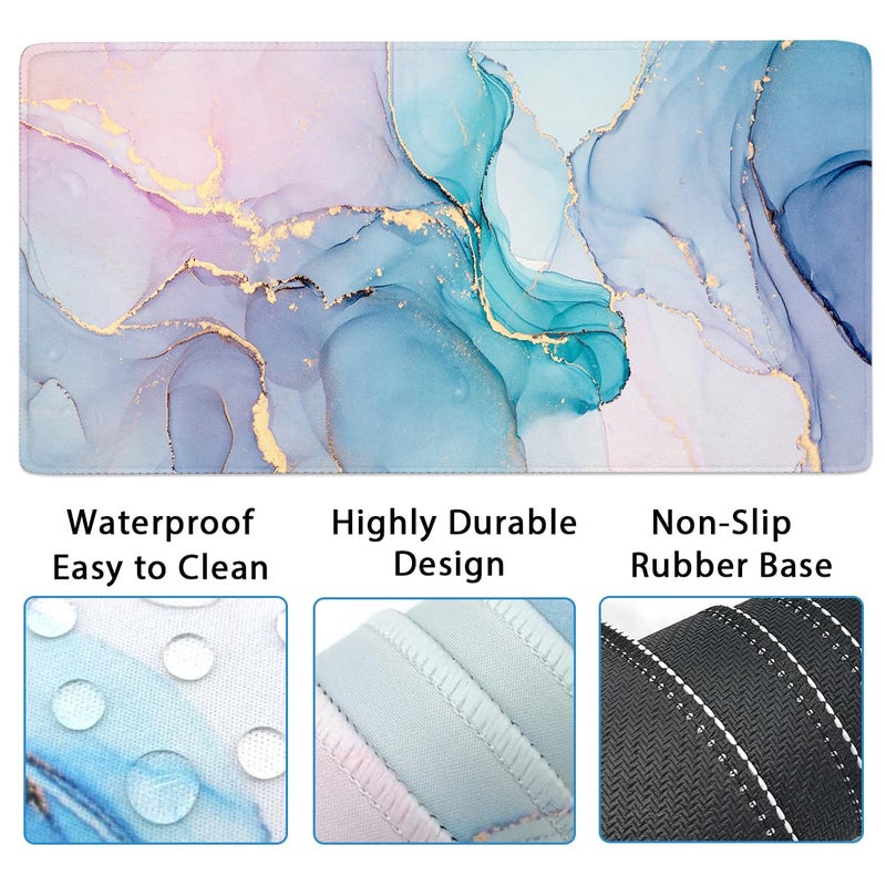Yunoble 4-in-1 Gaming Mouse Pad Wrist Support Setï¼ŒDesk Pad + Mouse Pad with Wrist Rest + Keyboard Wrist Rest + Coaster, Ergonomic Design for Home Office Study Game - Blue Marble - Image 3