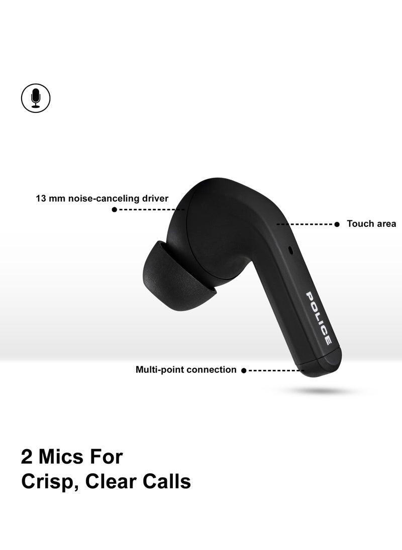 POLICE FOS III Earbuds with Active Noise Cancellation, 13mm Driver, Type-C Charging & Bluetooth 5.3, Black/Gold - IPX4  - Image 2