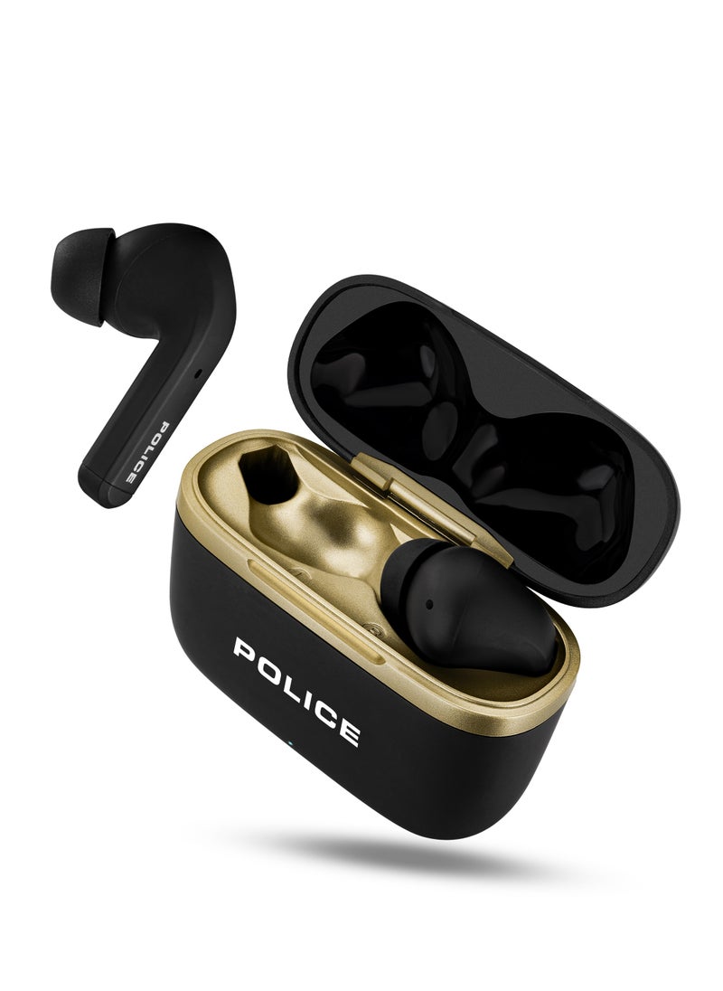 POLICE FOS III Earbuds with Active Noise Cancellation, 13mm Driver, Type-C Charging & Bluetooth 5.3, Black/Gold - IPX4  - Image 3