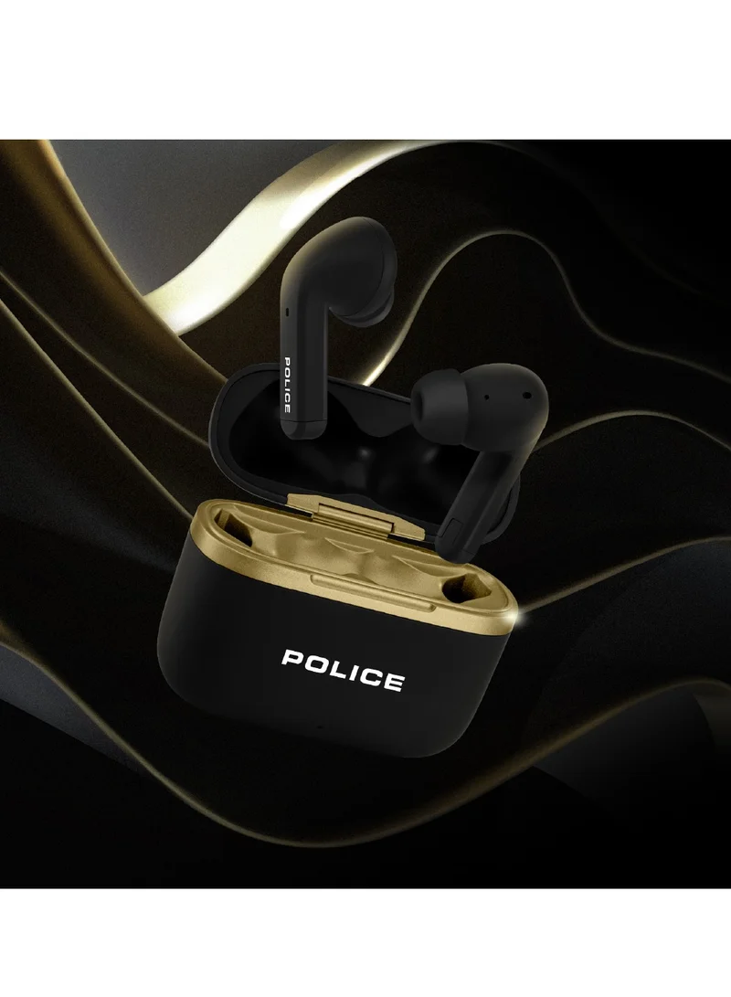 POLICE FOS III Earbuds with Active Noise Cancellation, 13mm Driver, Type-C Charging & Bluetooth 5.3, Black/Gold - IPX4