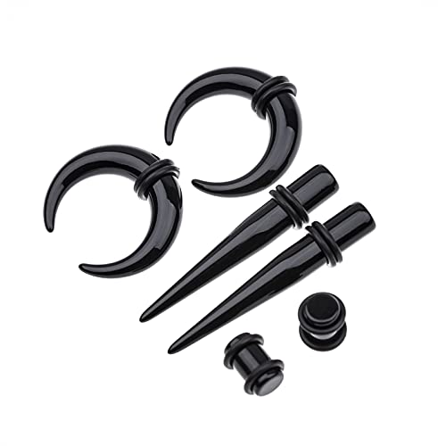 Memsion Ear Stretching Kit 54 Pieces 14G-00G Ear Gauges Expander Set Acrylic Septum Piercing Kit Crescent Spiral Buffalo Tapers and Plugs for Women Men Black Color - Image 3