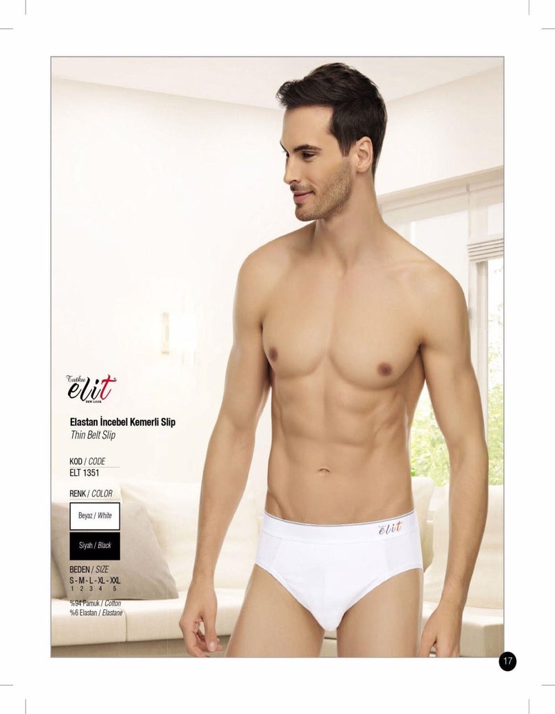 Tutku Elit e Men's Lycra Thin Waist Belted Slip Panties 1351 - 12 Pcs  - Image 2