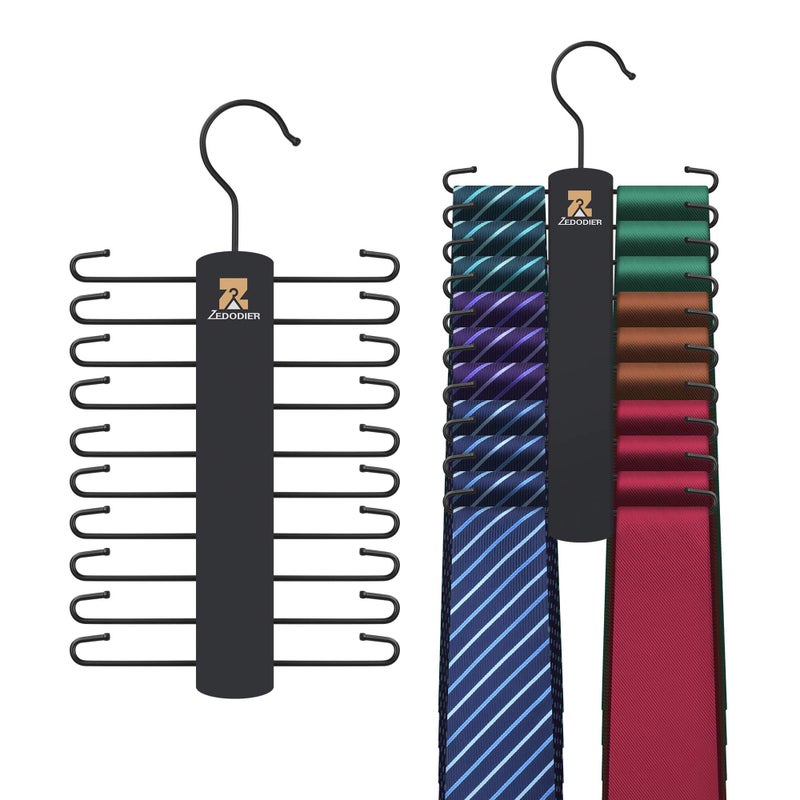 Zedodier Tie Hanger With 20 Hooks  Space Saving Necktie Organizer For Men  Large Capacity Tie And Belt Wooden Hanger For Closet  Black - Image 1