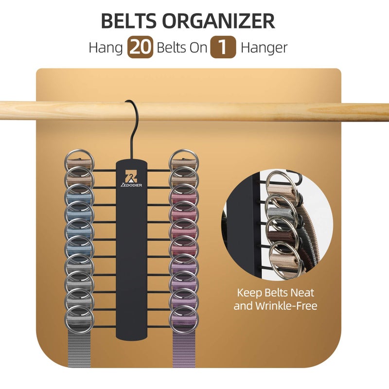 Zedodier Tie Hanger With 20 Hooks  Space Saving Necktie Organizer For Men  Large Capacity Tie And Belt Wooden Hanger For Closet  Black - Image 3