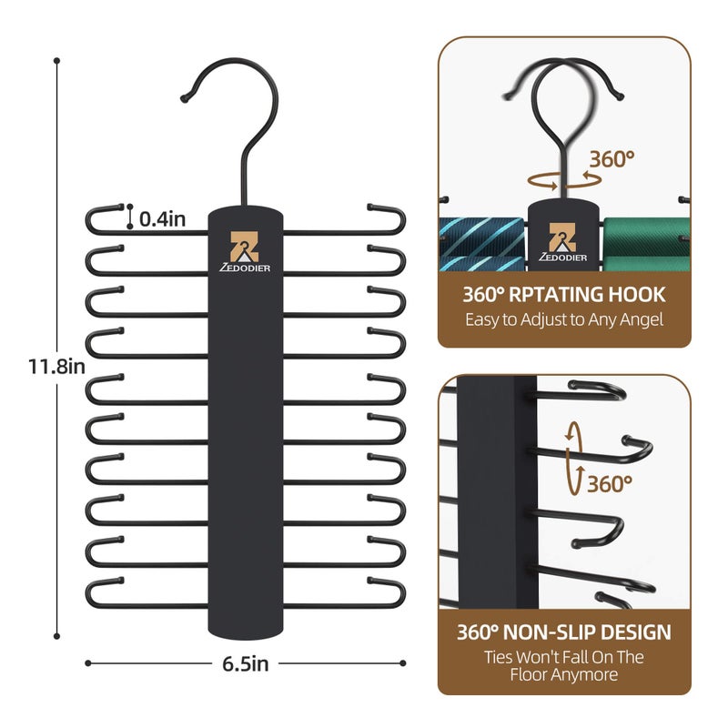 Zedodier Tie Hanger With 20 Hooks  Space Saving Necktie Organizer For Men  Large Capacity Tie And Belt Wooden Hanger For Closet  Black - Image 5