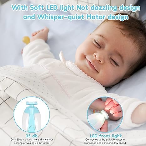 MELVIS Electric Baby Nail Trimmer with LED Light | Gentle Nail Cutter & Filer for Newborn 0–6 Months | Adjustable Speed, Multiple Heads, Quiet Baby Grooming Kit - Image 5