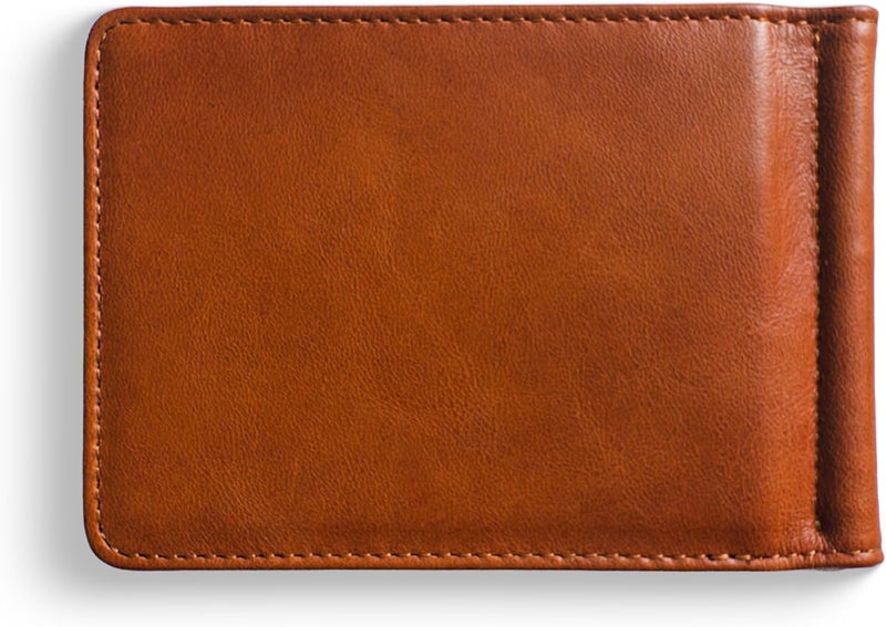 Vaultskin Brompton Slim Leather Wallet for Men with Money Clip - Minimalist Front Pocket Card Holder, 8 Pockets for Cards & Cash, Cognac, One size, Minimalist - Image 4