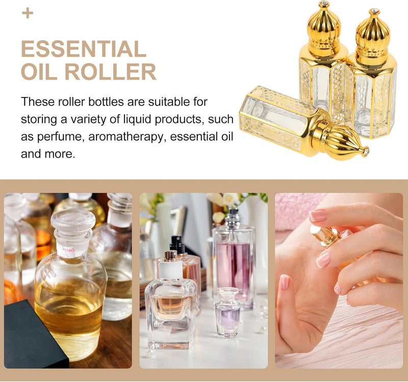 3pcs 12ml Essential Oil Roller Bottles Set Empty Amber Glass Perfume Dropper Bottles for Aromatherapy and Travel Refillable Oil with Leak-proof Rollers - Image 3