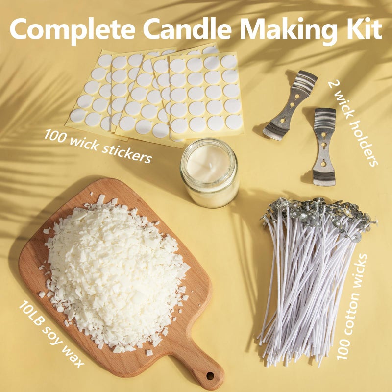 FUHITIM Soy Candle Wax for Candle Making 10 lbs Bag, Premium Natural Soy Wax Flakes, No additives and Pure, 100 Cotton Candle Wicks, 100 Wick Stickers, & 2 Centering Devices - Image 2