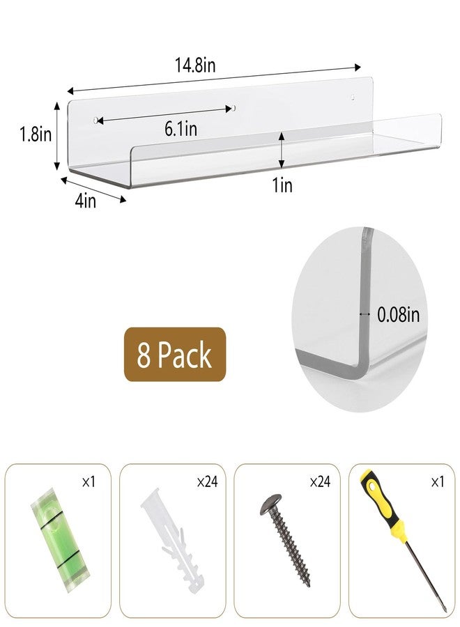 تي بيست ماكس مجموعة رفوف عائمة من 8 قطع من Tbestmax، رفوف كتب أكريليك شفافة مقاس 15 بوصة، منظم رفوف عرض للحمام وغرفة النوم وغرفة المعيشة - Image 2