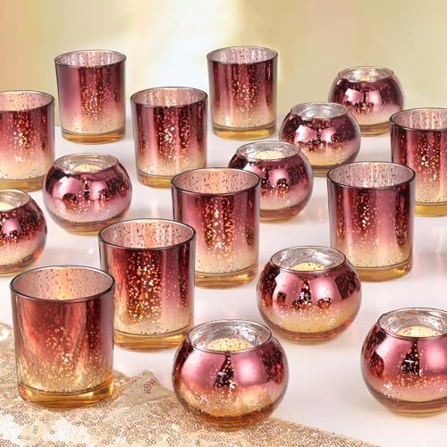 Volens 30pcs Assorted Navy Votive Candle Holders Bulk, Large Mercury Glass Votive for Wedding Table Centerpieces, Navy and Gold Themed Party Decorations and Home Decor - Image 1