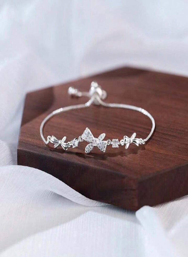 إيكوال اسوارة بناتية أنيقة وفاخرة باللون الفضي مرصعة بالزركون - Image 2