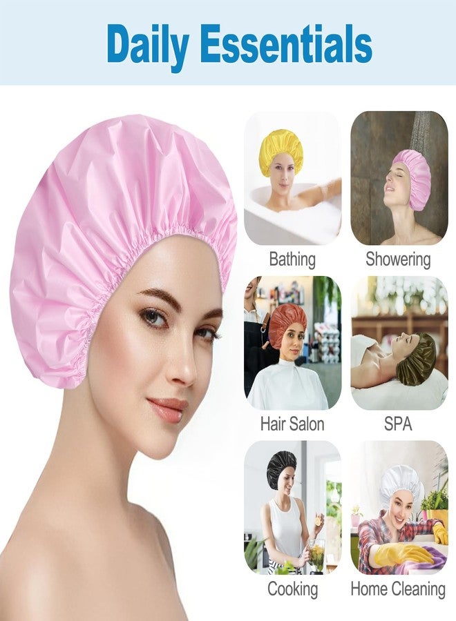 CHFONG 6 PCS Shower Caps for Women, Double Side Waterproof Shower Cap, Reusable Elastic Bath Caps for Shower, EVA Bathing Shower Caps, Bath Hair Caps - Black White Pink Yellow Brick Red Dark Green - Image 4