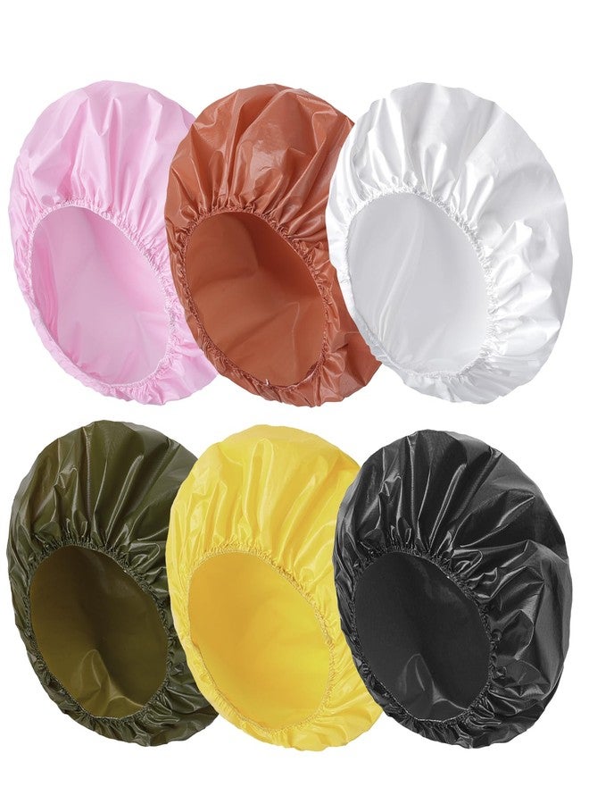 CHFONG 6 PCS Shower Caps for Women, Double Side Waterproof Shower Cap, Reusable Elastic Bath Caps for Shower, EVA Bathing Shower Caps, Bath Hair Caps - Black White Pink Yellow Brick Red Dark Green - Image 1