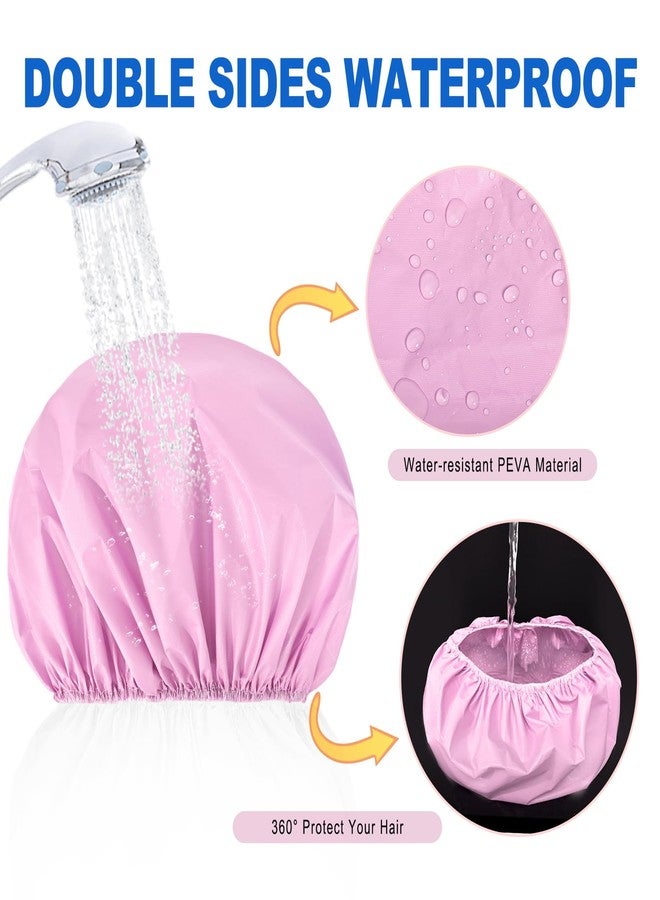 CHFONG 6 PCS Shower Caps for Women, Double Side Waterproof Shower Cap, Reusable Elastic Bath Caps for Shower, EVA Bathing Shower Caps, Bath Hair Caps - Black White Pink Yellow Brick Red Dark Green - Image 5