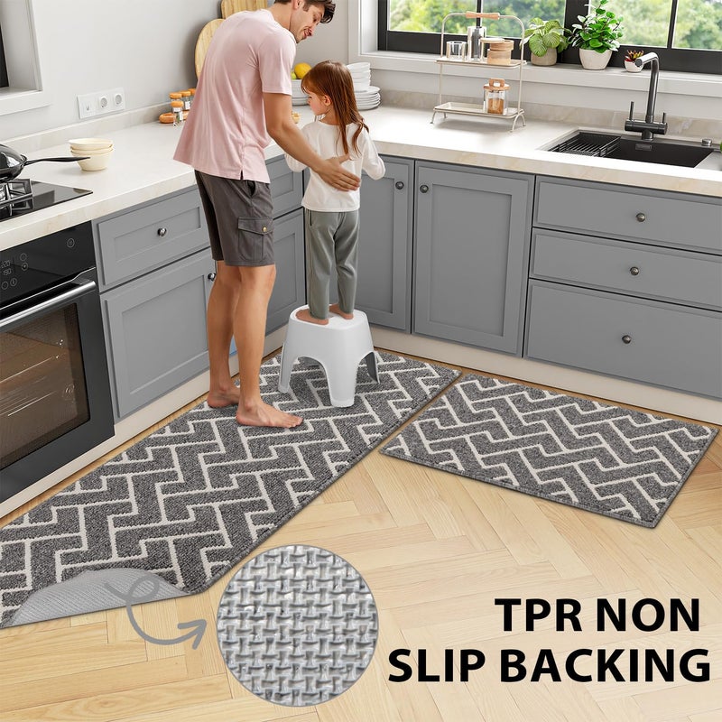 hicorfe Kitchen Rugs Sets of 2-Colorful Non Slip Kitchen Mats for Floor-Thick,Moroccan Style Kitchen Decor Floor Mat Runner Carpet for Hallways Entryway Laundry Washable(20"x32"+20"x48",Grey) - Image 4