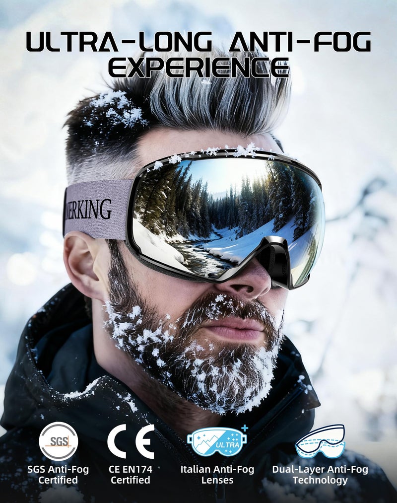Innerking Otg Ski Goggles Sgs Approved  Over Glasses Snow Snowboarding Winter Goggles Anti Fog For Adult  Youth  Men Women - Black Gray 8% - Image 2