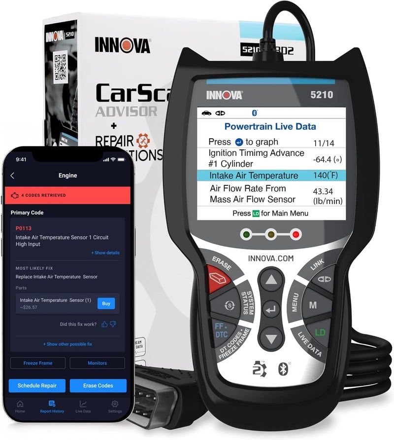 iNNOVA 5210 OBD2 Scanner & Engine Code Reader, Battery Tester, Live Data, Oil Reset, Car Diagnostic Tool for Most Vehicles, Bluetooth Compatible with America's Top Car Repair App - Image 1