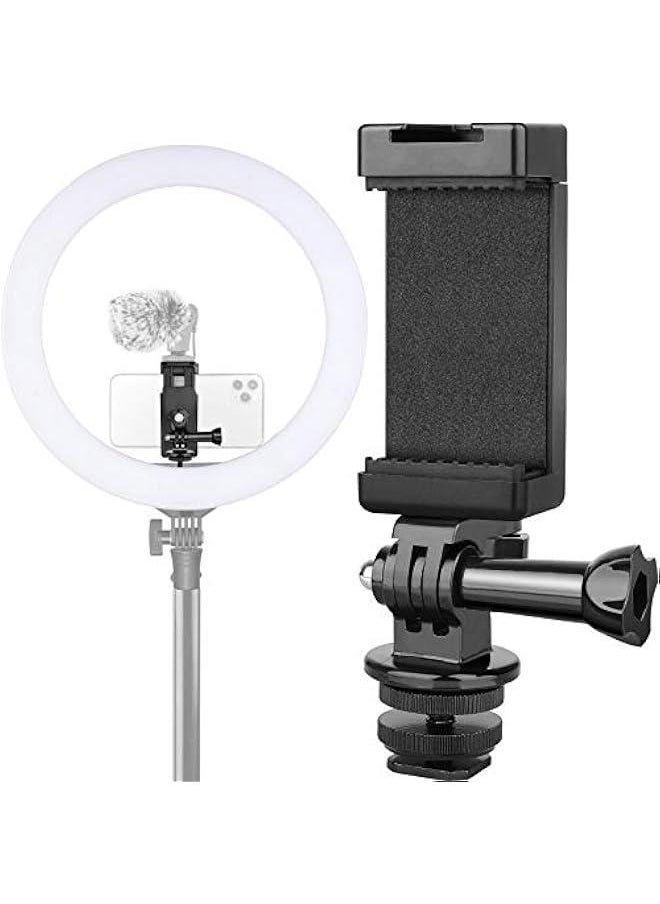 Generic - Phone Holder Hot Shoe Mount Adapter with Cold Shoe Mount for Microphone/Flash Light Compatible with Gopro Hero DJI Osmo Action Camera Smartphone, Attach on DSLR Camera/Ring Light/Tripod - Image 1