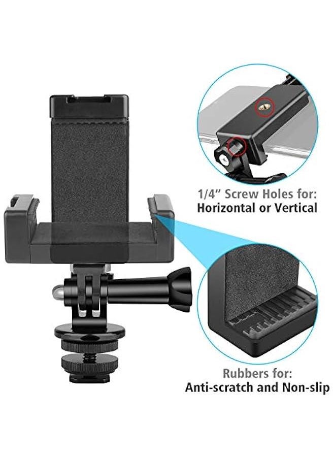 Generic - Phone Holder Hot Shoe Mount Adapter with Cold Shoe Mount for Microphone/Flash Light Compatible with Gopro Hero DJI Osmo Action Camera Smartphone, Attach on DSLR Camera/Ring Light/Tripod - Image 1