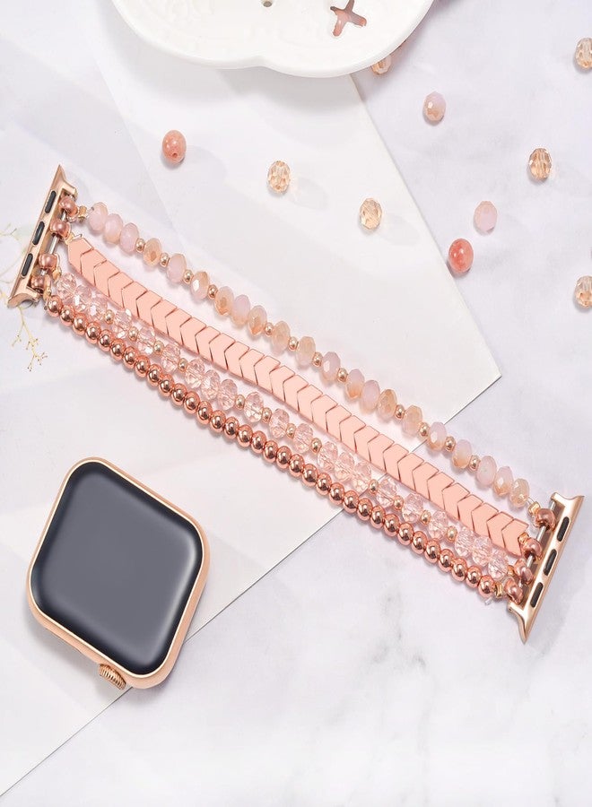 MOFREE Beaded Bracelet Compatible with Apple Watch Band 38mm/40mm/41mm/42mm, Fashion Elastic Stretch Women Bands for iWatch Series 11/10/9/8/7/SE/6/5/4/3/2/1 iPhone Watch Strap Bands Pink - Image 4