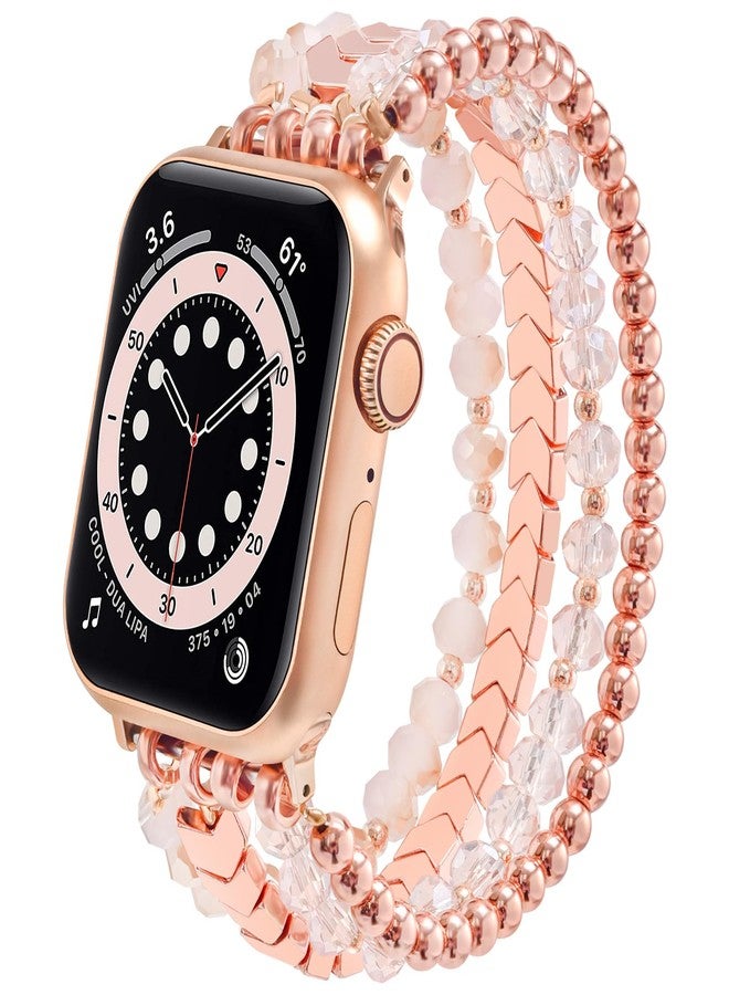 MOFREE Beaded Bracelet Compatible with Apple Watch Band 38mm/40mm/41mm/42mm, Fashion Elastic Stretch Women Bands for iWatch Series 11/10/9/8/7/SE/6/5/4/3/2/1 iPhone Watch Strap Bands Pink - Image 1