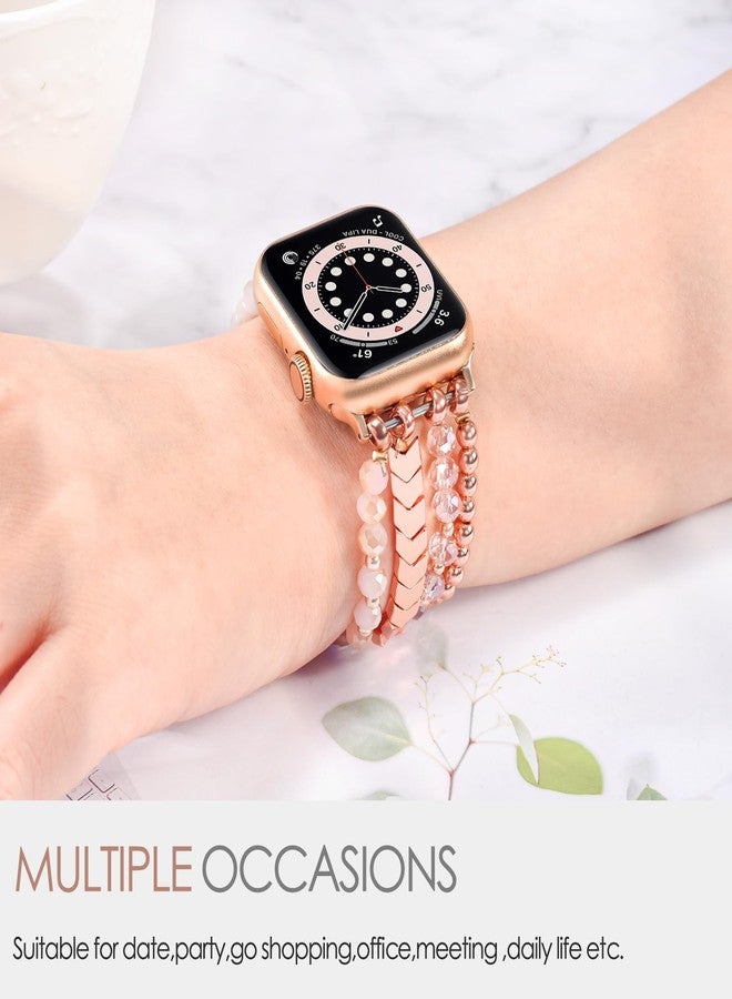 MOFREE Beaded Bracelet Compatible with Apple Watch Band 38mm/40mm/41mm/42mm, Fashion Elastic Stretch Women Bands for iWatch Series 11/10/9/8/7/SE/6/5/4/3/2/1 iPhone Watch Strap Bands Pink - Image 5