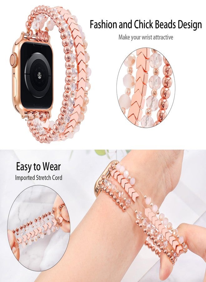 MOFREE Beaded Bracelet Compatible with Apple Watch Band 38mm/40mm/41mm/42mm, Fashion Elastic Stretch Women Bands for iWatch Series 11/10/9/8/7/SE/6/5/4/3/2/1 iPhone Watch Strap Bands Pink - Image 3