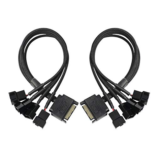 XMSJSIY SATA to 3 Pin 4 Pin Fan Adapter,15pin SATA to 4 x 3 pin / 4 Pin 12V PC Case Fan Splitter Extension Power Cable Adapter-28cm-2pcs - Image 1