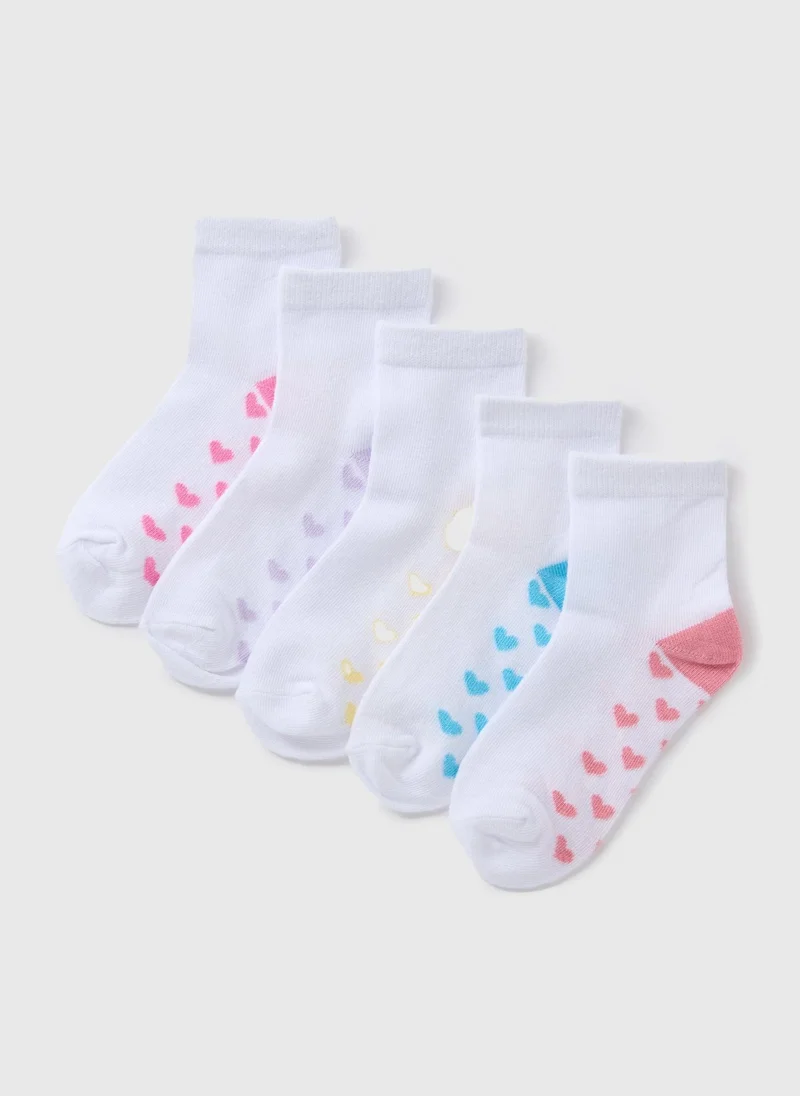 Matalan 5 Pack Girls White Heart Socks