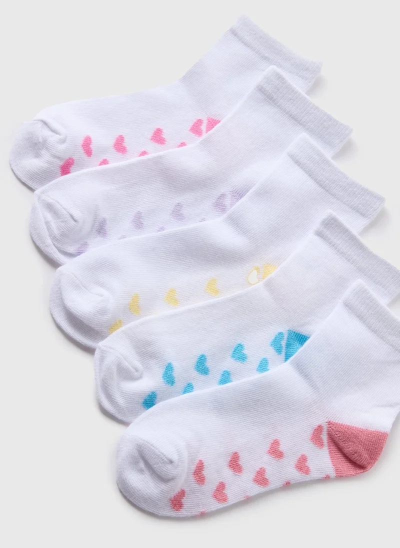 Matalan 5 Pack Girls White Heart Socks