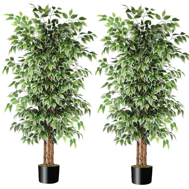 GTIDEA 2 Pcs 6ft Ficus Artificial Trees, Tall Faux Trees Indoor with Natural Trunk and Fake Silk Tree Fake Plants for Home Spring Decor Living Room Outdoor Balcony House Office (Included Dried Moss) - Image 1