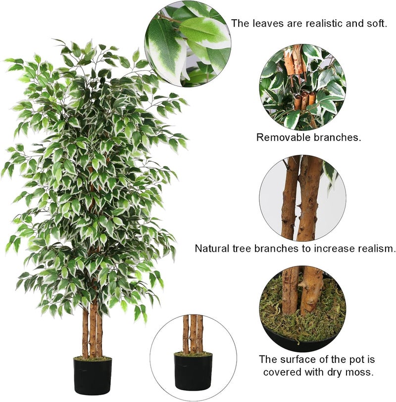 GTIDEA 2 Pcs 6ft Ficus Artificial Trees, Tall Faux Trees Indoor with Natural Trunk and Fake Silk Tree Fake Plants for Home Spring Decor Living Room Outdoor Balcony House Office (Included Dried Moss) - Image 3
