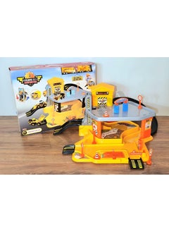 Apexma Toys Two-Storey Construction Site Car Garage Track Set - 2 Pieces Metal Car 2-Storey Vehicle Station Set - Double-Storey Construction Site Parking Lot Play Track  - Image 1
