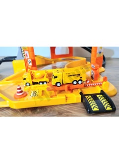 Apexma Toys Two-Storey Construction Site Car Garage Track Set - 2 Pieces Metal Car 2-Storey Vehicle Station Set - Double-Storey Construction Site Parking Lot Play Track  - Image 5