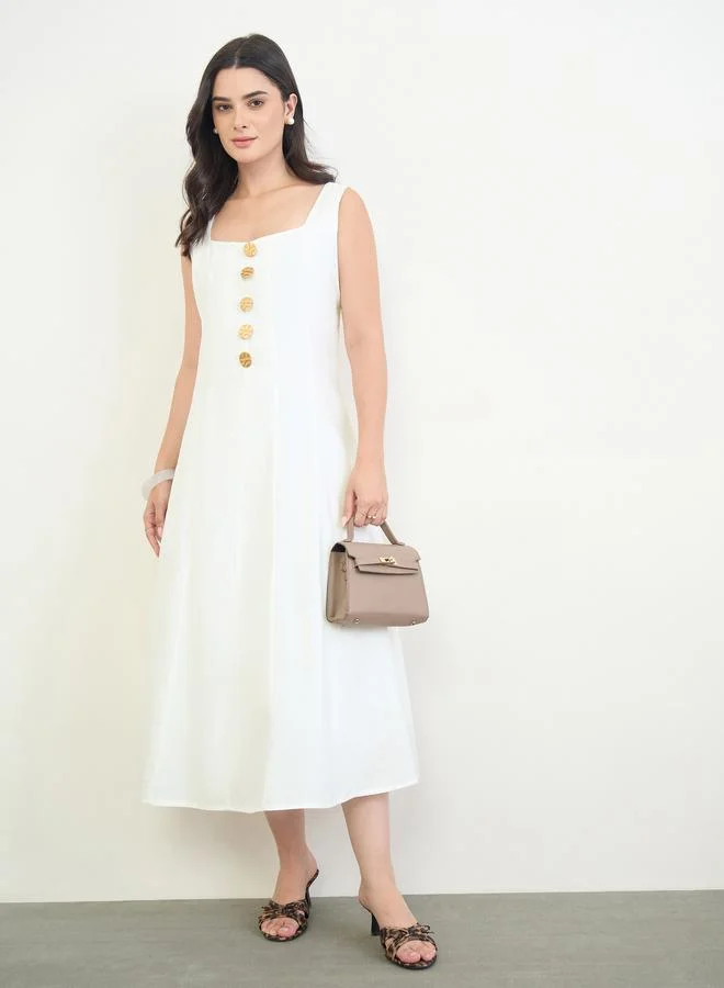 Styli Off White Sleeveless A-Line Midi Dress