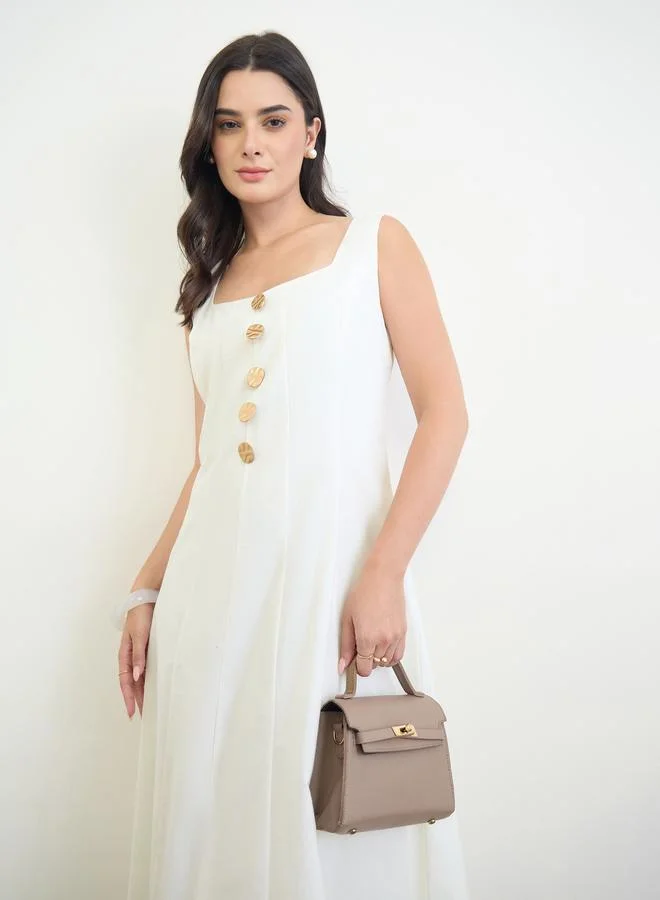 Styli Off White Sleeveless A-Line Midi Dress