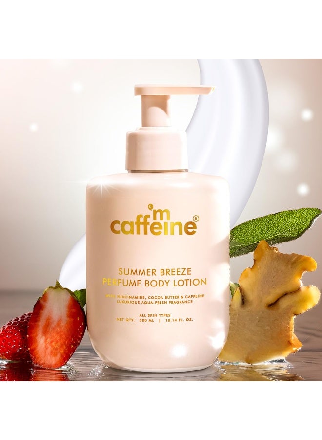 MCaffeine mCaffeine Summer Breeze Perfume Body Lotion| Niacinamide, Cocoa Butter & Shea Butter For Deep Moisturization | Lightweight, Non-Sticky | Aqua-Fresh Beachy Fragrance | Body Lotion For Dry Skin - 300ml  - Image 5