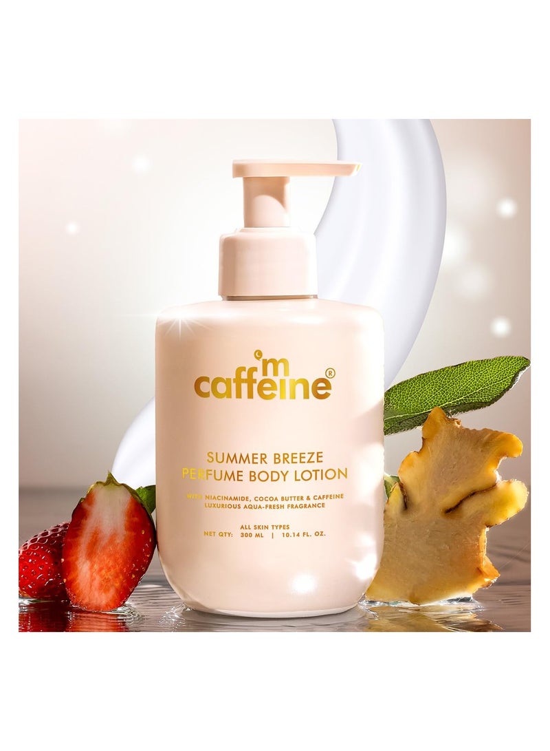 MCaffeine mCaffeine Summer Breeze Perfume Body Lotion| Niacinamide, Cocoa Butter & Shea Butter For Deep Moisturization | Lightweight, Non-Sticky | Aqua-Fresh Beachy Fragrance | Body Lotion For Dry Skin - 300ml  - Image 1