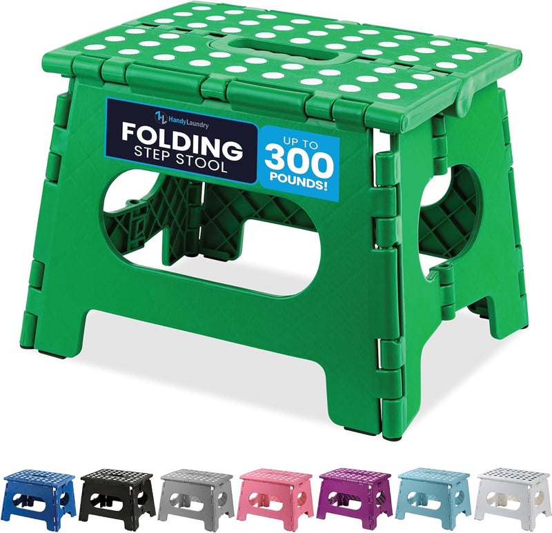 Handy Laundry Folding Step Stool - The Lightweight Step Stool is Sturdy Enough to Support Adults and Safe Enough for Kids. Opens Easy with One Flip. Great for Kitchen, Bathroom, Bedroom, Kids or Adults. (Green) - Image 1