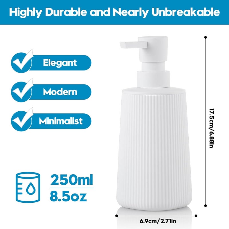 YAUKPH Small Soap Dispenser for Bathroom and Kitchen, Modern Farmhouse Striped Style Plastic Hand Soap Dish Soap Dispenser with Pump Matte White - Image 5