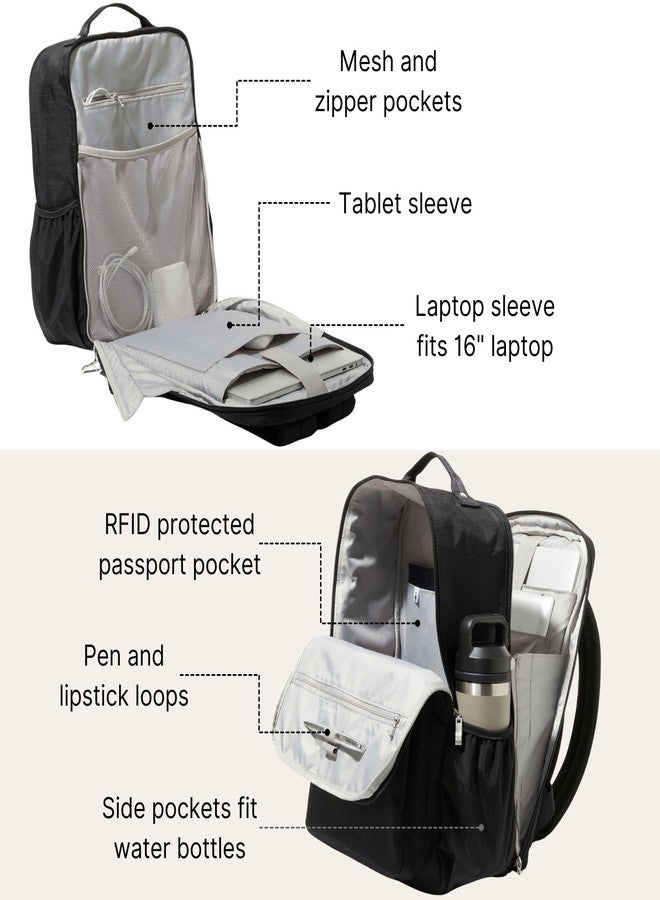Baggallini Women's Everyday Backpack-11x15.5" Lightweight Water-Repellent Nylon Travel Bag W/Padded Laptop Sleeve & RFID, Black, One Size, Everyday Laptop Backpack - 11x15.5" Lightweight - Image 3