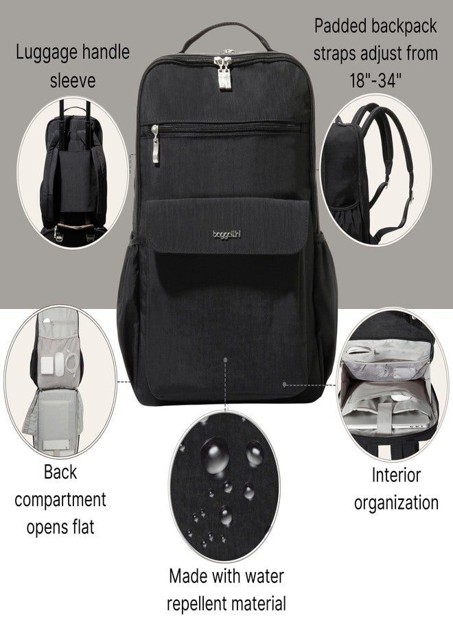 Baggallini Women's Everyday Backpack-11x15.5" Lightweight Water-Repellent Nylon Travel Bag W/Padded Laptop Sleeve & RFID, Black, One Size, Everyday Laptop Backpack - 11x15.5" Lightweight - Image 2