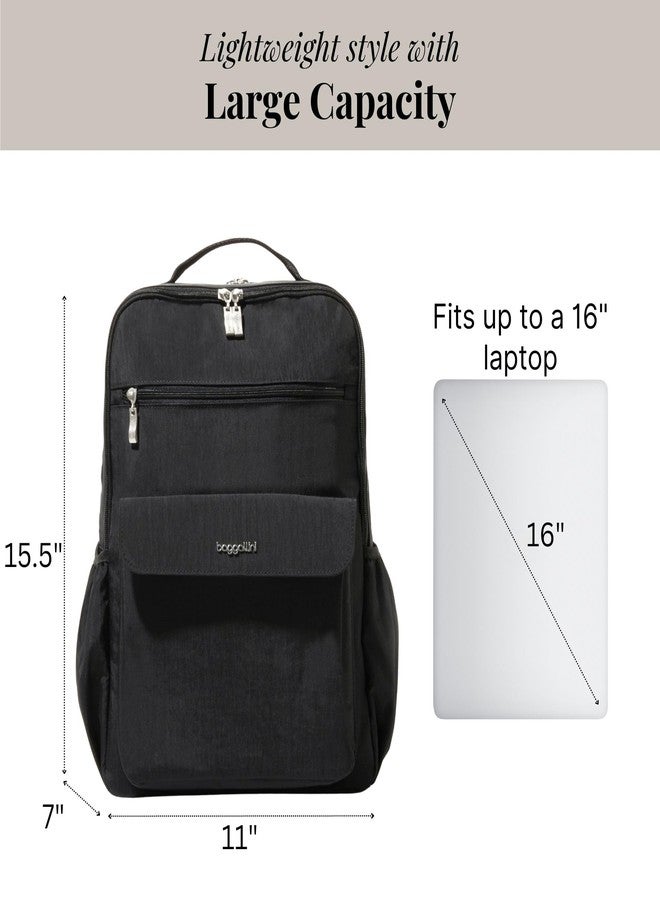 Baggallini Women's Everyday Backpack-11x15.5" Lightweight Water-Repellent Nylon Travel Bag W/Padded Laptop Sleeve & RFID, Black, One Size, Everyday Laptop Backpack - 11x15.5" Lightweight - Image 4