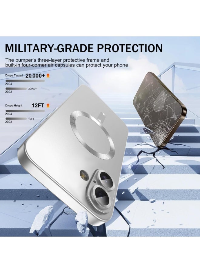 جراب مغناطيسي لهاتف iPhone 17، يأتي مع واقي لعدسة الكاميرا، متوافق مع Magsafe، غطاء هاتف ناعم من مادة TPU للحماية الكاملة، نحيف وناعم ومقاوم للصدمات (فضي) - Image 3