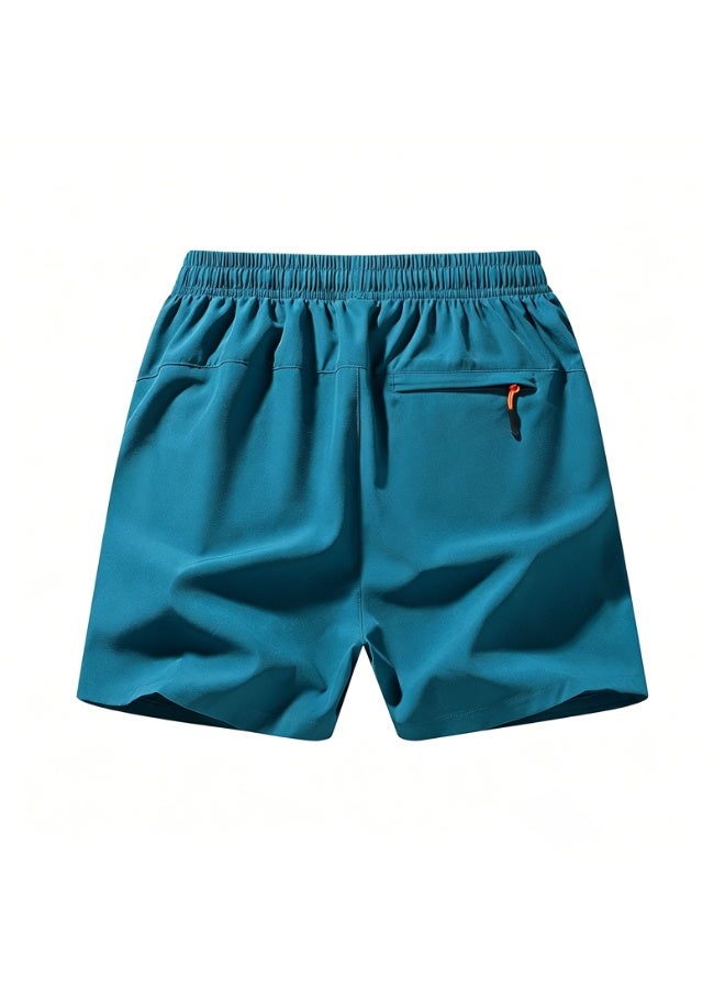 Men's Quick Dry Sports Shorts Elastic Drawstring Zipper Pockets Breathable Summer Casual Shorts - Image 2