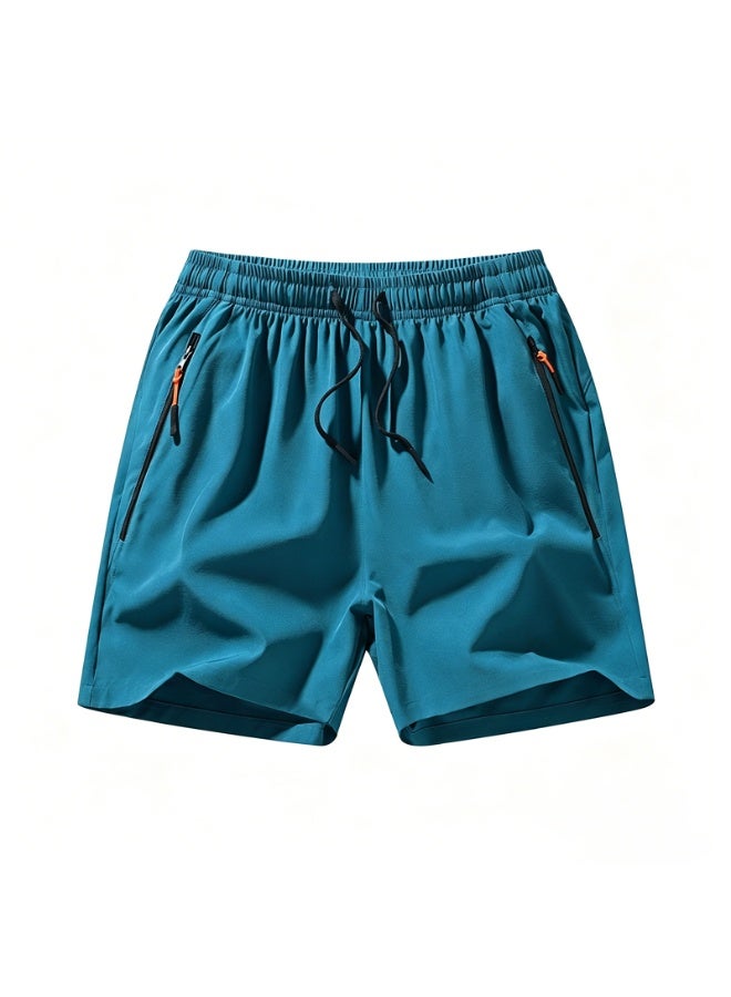 Men's Quick Dry Sports Shorts Elastic Drawstring Zipper Pockets Breathable Summer Casual Shorts - Image 1