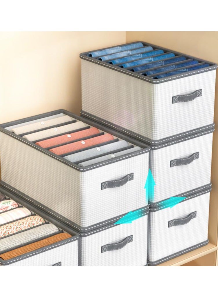 Hanayo 2 Pcs Clothes Storage Boxes 7 Compartments Drawer Organiser System Foldable Cabinet Organiser with PP Board Storage Box for Jeans Trousers T-Shirt Underwear(Grey)  - Image 3